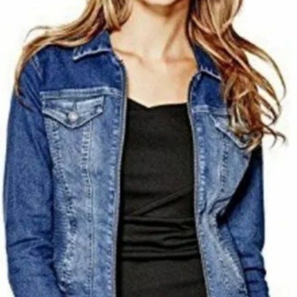Guess Rigby Jean Jacket Women's Small Blue Denim Moto Zip Up Pockets Y2K 90s